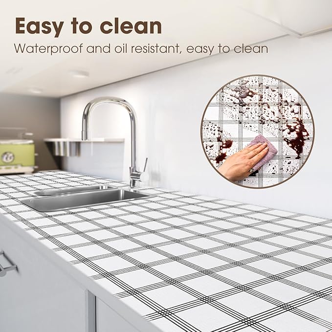 Drawer and Shelf Liner, Non-Slip Kitchen Cabinet Liners Non-Adhesive Thick Strong Grip Waterproof Washable Mats Protect Dresser Shelves Cupboard Bathroom Cabinets, White Stripes, 20 in X 10 FT