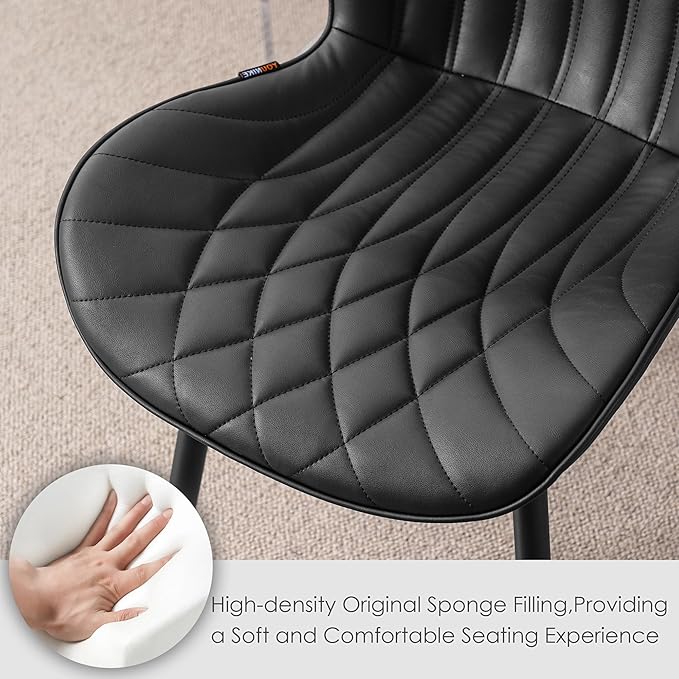 Kidol & Shellder Dining Chairs Set of 2, PU Leather Upholstered Kitchen Chairs with Back Armless, Mid Century Modern Side Chair for Dining Room, Living Room, Lounge, Restaurant, Black