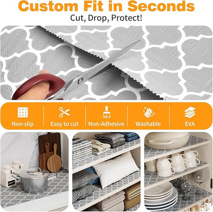 Coavas Shelf and Drawer Liner, Non Slip Extra Grip Non Adhesive Waterproof Thickened Cabinet Mat, Easy Cut for Kitchen Pantry Bathroom Dresser Cupboard (Gray, 12IN x 30FT)