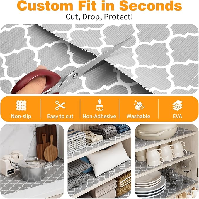 Coavas Shelf and Drawer Liner, Non Slip Extra Grip Non Adhesive Waterproof Thickened Cabinet Mat, Easy Cut for Kitchen Pantry Bathroom Dresser Cupboard (Gray, 12IN x 10FT)