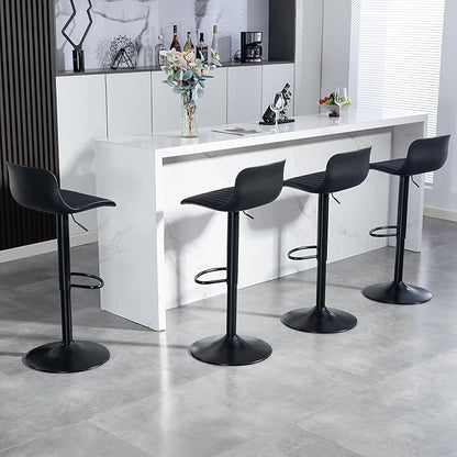 Bar Stools Set of 2 PU Leather Counter Height Bar stools with Back, Height Adjustable Swivel Kitchen Island Chairs, Armless, Large Base Black