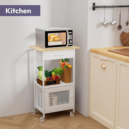 SWTYMIKI Buffets Coffee Bar Cabinet - Rolling Kitchen Rack, Farmhouse Small Coffee Stand with Storage Drawer and Door Cabinet - Kitchen Microwave Stand for Apartment, Living Room, Entryway, Natural