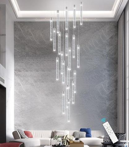 Crystal Chandelier 20-Lights Modern Led Crystal Chandeliers Long Large Spiral Chandeliers for High Ceilings Staircase