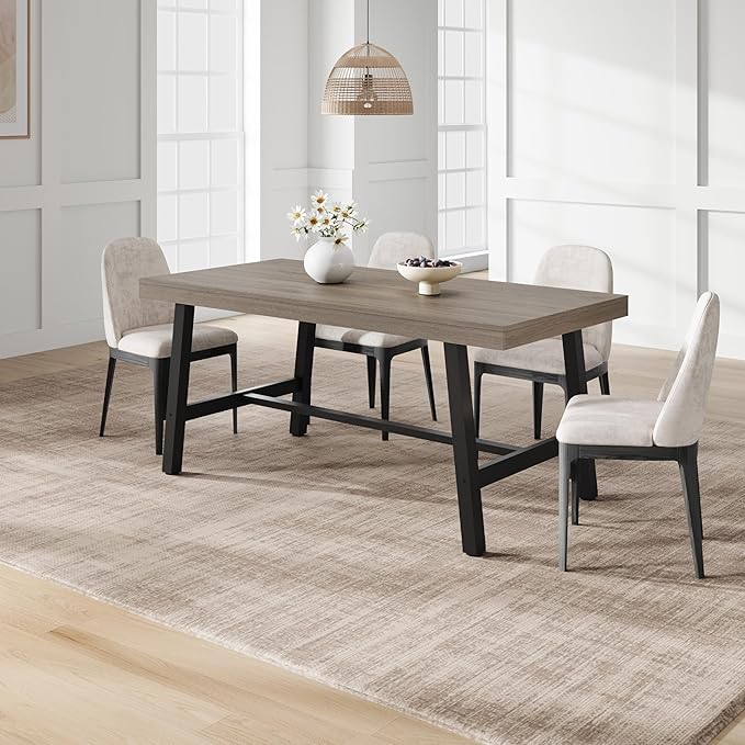 GarveeHome 63 Inch Compact Rectangular Table for Dining Room & Kitchen, Industrial Dining Table for 4-6 People, Heavy Duty Metal Frame, Grey Walnut