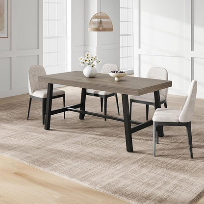GarveeHome 63 Inch Compact Rectangular Table for Dining Room & Kitchen, Industrial Dining Table for 4-6 People, Heavy Duty Metal Frame, Grey Walnut