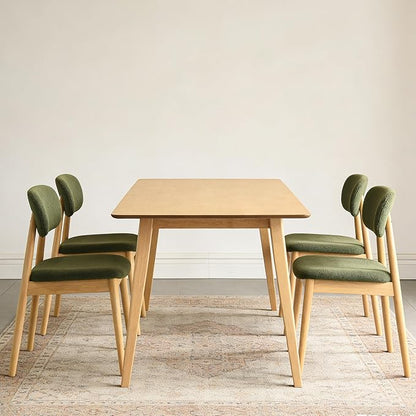 5-piece Dining Table Set for 4 with Chairs, Space Saving Farmhouse Kitchen Table & 4 Upholstered Chairs with Rubber Wood Frame, Mid-Century Modern Dining Room Set (Green)