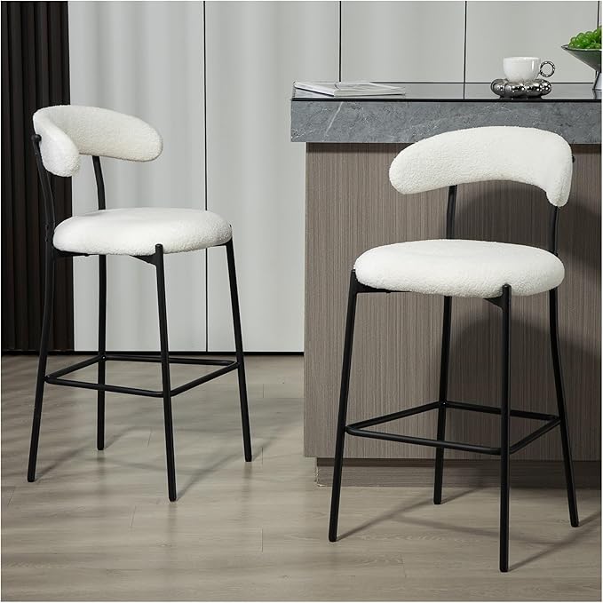 26'' Counter Height bar stools Teddy Fabric Cover Kitchen Island Counter Stool with Black Powder Coating Base and footrest