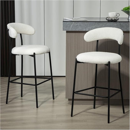 26'' Counter Height bar stools Teddy Fabric Cover Kitchen Island Counter Stool with Black Powder Coating Base and footrest
