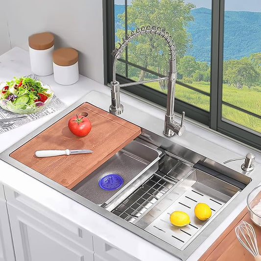 Kitchen Sink 30 inch Drop in Kitchen Sink with Faucet Combo Modern Workstation Farmhouse Sinks Large Stainless Steel Single Bowl kitchen Sinks