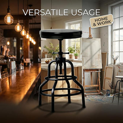 LOKKHAN Vintage Industrial Bar Stool - Rustic Swivel - Round Wood Metal - Kitchen Counter Height Adjustable - Pipe Stool - Cast Steel - 20-27 Inch (Set of 2)