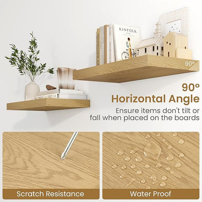 55"W x 9.3"D Floating Shelves for Wall, Wall Mounted Bathroom Shelves 2 Pack Deep Floating Shelf for Bedroom Kitchen Living Room, Rustic Wooden Wall Shelf with Invisible Bracket for Books Decor