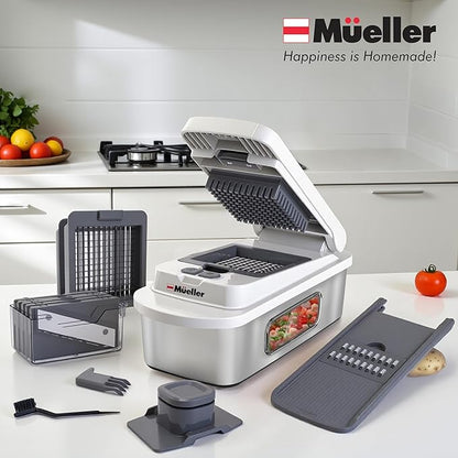 Mueller Pro-Series 10-in-1, 8 Blade Stainless Steel Multi Vegetable Chopper And Mandoline Slicer, Kitchen Accessories and Essentials, Food and Veggie Chopper, Mincer, Dicer, White Sand/Grey