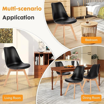 NEWBULIG Dining Chairs Set of 8, Mid Century Modern Dining Room Chairs for Kitchen, PU Leather Cushion and Upholstered Side Seating with Wood Legs for Living Rroom, Lounge, Black