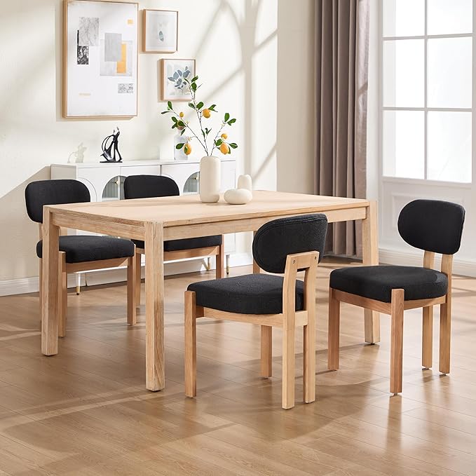 Chenille Dining Chairs Set of 2, Comfy Upholstered Dining Room Chairs Mid Century Modern Farmhouse Fabric Kitchen Chairs with Rubber Wood Legs for Dining Room Kitchen Island Home (Black)
