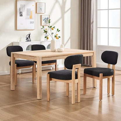 Chenille Dining Chairs Set of 2, Comfy Upholstered Dining Room Chairs Mid Century Modern Farmhouse Fabric Kitchen Chairs with Rubber Wood Legs for Dining Room Kitchen Island Home (Black)