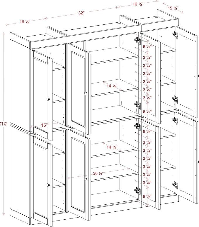 Palace Imports Solid Wood Pantry Cabinet - 71.5" Tall, 65" Wide - Freestanding Wooden Storage Cabinet w/Adjustable Shelves for Kitchen – Yellow, Renewable Eco-Friendly 100% Wood, Made in Brazil
