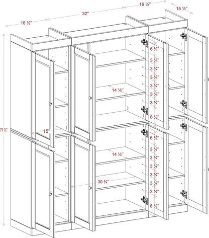 Palace Imports Solid Wood Pantry Cabinet - 71.5" Tall, 65" Wide - Freestanding Wooden Storage Cabinet w/Adjustable Shelves for Kitchen – Mocha, Renewable Eco-Friendly 100% Wood, Made in Brazil