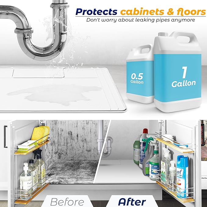 The Original Under Sink Mat - Silicone Waterproof mat, Trimmable, Easy to Clean, Kitchen cabinet liner, Under sink protector mats, Drip Tray with Lip - 34" x 22" or smaller