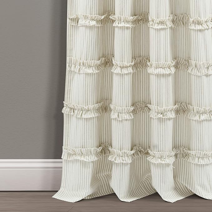 Lush Decor Vintage Stripe Yarn Dyed Cotton Window Curtain Panel Pair, 95" x 40", Neutral (Pack of 4)