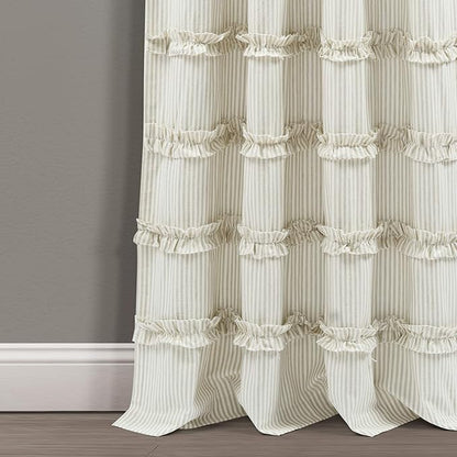 Lush Decor Vintage Stripe Yarn Dyed Cotton Blend Window Curtain Panels Pair, 40" W x 84" L Neutral - Striped Curtains for Living Room - Bedroom Curtains