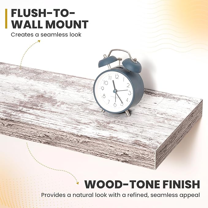 Acovy 48 Inch Floating Shelves, 9.3" Deep Floating Shelf Wall Mounted, 48" Wall Shelves, Rustic Deep Bookshelf, Large Display Shelves & Storage Shelves for Bedroom, Living Room, Rustic, Set of 2