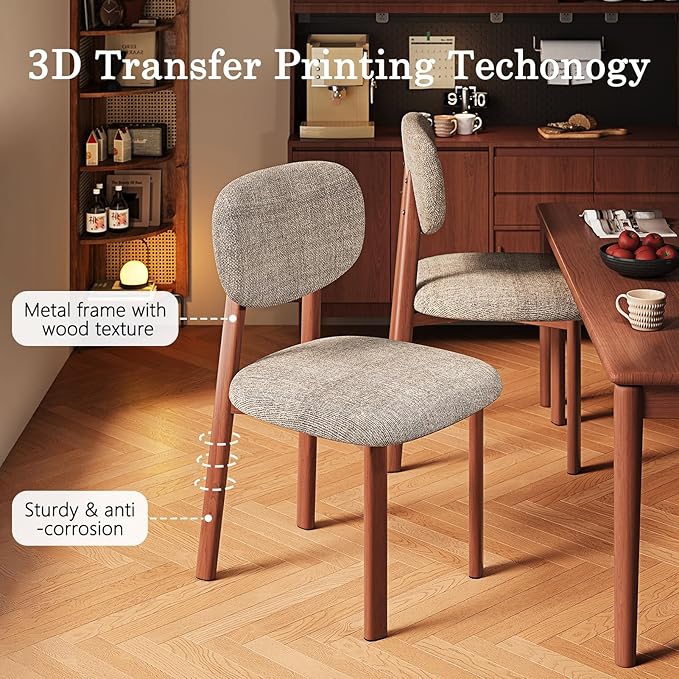 Modern Dining Room Chairs Set of 2 Upholstered Kitchen & Dining Chairs with Metal Legs for Dining Room Kitchen Living Room, Brown/Walnut Linen