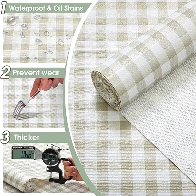 Drawer and Shelf Liner, Non-Slip Kitchen Cabinet Liners Non-Adhesive Thick Strong Grip Waterproof Washable Mats Protect Dresser Shelves Cupboard Bathroom Cabinets, Yellow Plaid, 24 in X 30 FT