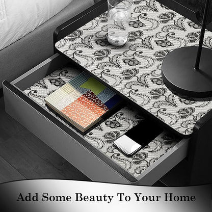 Drawer and Shelf Liner, Non-Slip Kitchen Cabinet Liners Non-Adhesive Thick Strong Grip Waterproof Washable Mats Protect Dresser Shelves Cupboard Bathroom Cabinets, Boho: Floral, 12 in X 20 FT