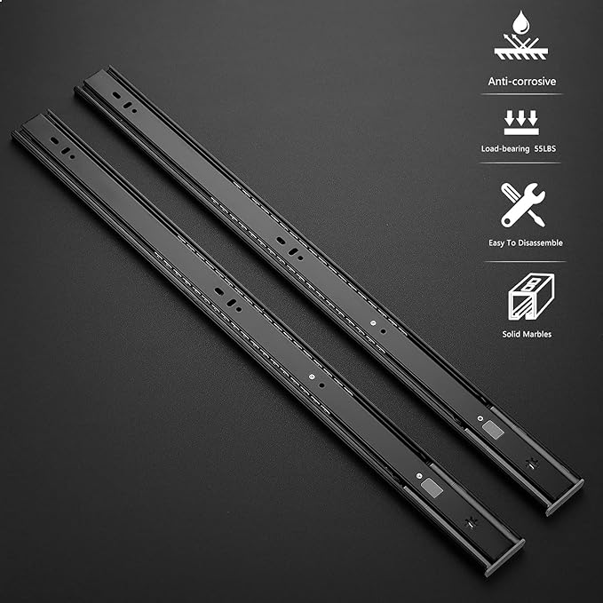 Ravinte 24 Inch Soft Close Drawer Slides 2 Pairs 4 Pack Black Full Extension Ball Bearing Drawer Glide Side Mount