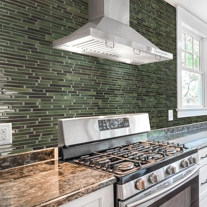 Art3d 10-Sheet Peel and Stick Backsplash Tile for Kitchen - 12”×12” Stick on Wall Tile for Kitchen Bathroom Countertop Living Room, Green