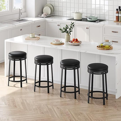 GAOMON 24 inch Swivel Bar Stools Set of 4, Counter Height Barstool with Footrest and PU Leather Upholstery, Metal Frame, Kitchen Barstools for Kitchen Island, Home Bar, Black