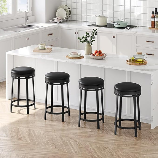 GAOMON 24 inch Swivel Bar Stools Set of 4, Counter Height Barstool with Footrest and PU Leather Upholstery, Metal Frame, Kitchen Barstools for Kitchen Island, Home Bar, Black