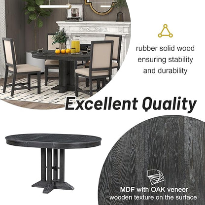 Ball & Cast Farmhouse Extendable Dining Table for 4-6, 42"-56" Extendable Kitchen-Table with a 14" Leaf, Round Ellipse Retro Wood Dining Room-Table w/Removable Leaves,Space Saving, Espresso