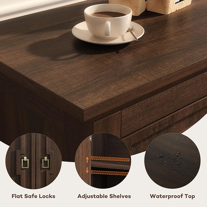 knoworld 60" Mid Century Sideboard Cabinet with 4 Doors,Solid Wood Storage Buffet Cabinet& Coffee Station,Organization Console for Dining Room & Living Room