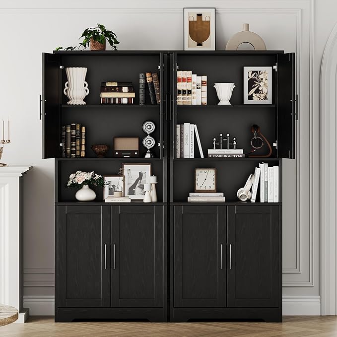IDEALHOUSE Kitchen Pantry Cabinet, 70in Tall Storage Cabinet with Doors and Adjustable Shelves, Freestanding Cupboard for Living Room, Dining Room, Bathroom (Black)