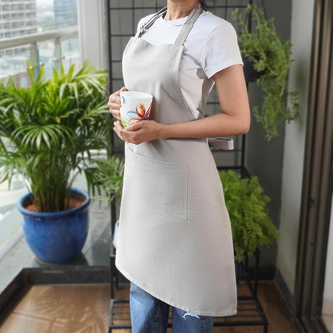 100% Cotton Kitchen Apron with 2 Pockets – Adjustable Chef Apron for Cooking Baking BBQ – Unisex Apron
