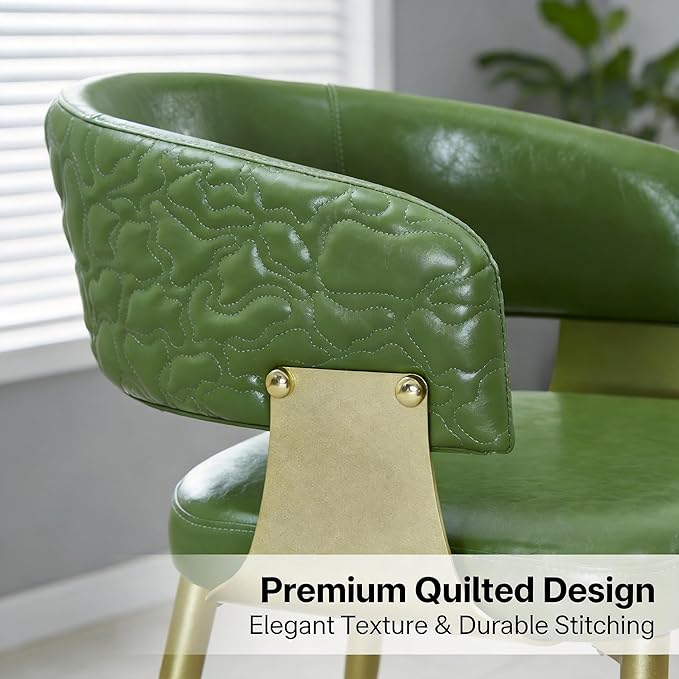 Atoll Modern Accent Dining Chairs Set of 4 with Upholstered PU Leather Seat & Curved Back, Metal Legs, Mid-Century Kitchen Chair for Dining Room, Living Room or Office (4, Green)