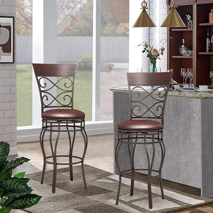 WATERJOY Retro Bar Chairs Set of 2, 360 Degree Swivel Padded Bar Stools Leather Seat Bistro Dining Kitchen Pub Metal Chairs