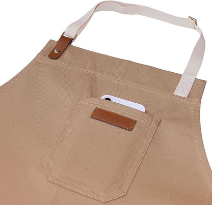 Kitchen Apron with Pockets, Professional Chef Bib Apron for Cooking Grill BBQ Baking Server, with Pockets Towel Loop and Adjustable Neck Straps for Men Women