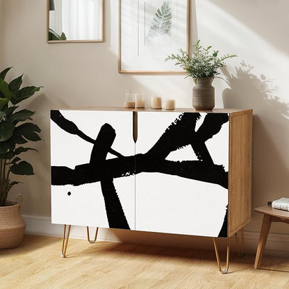 SIGNWIN Sideboard Buffet Cabinet, Kitchen Storage Cabinet with 2 Doors, Grunge Industrial Paint Strokes, Cupboard Console Table for Dining Room - 35" L x 18" W x 29" H