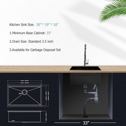 30 Undermount Kitchen Sink Black Stainless Steel - Lordear 30"x19" Kitchen Sink Undermount Gunmetal Black Workstation 16 Gauge Stainless Steel Single Bowl Handmade Sinks Basin