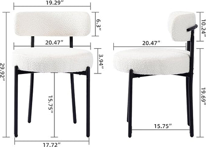 DYHOME White Boucle Dining Chairs Set of 2, Mid Century Modern Kitchen Chairs, Upholstered Dining Room Chairs with Curved Backrest and Black Metal Legs