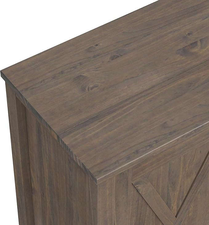 SIMPLIHOME Ela Storage Cabinet - 32 inch Wide Solid Wood 2-Shelf Low Storage Cabinet in Smoky Brown, Transitional Accent Cabinet for Entryway or Living Room with Shaker Style Doors and Shelves