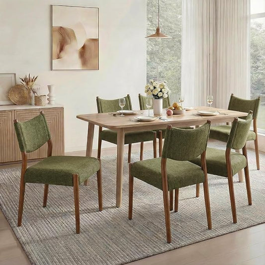 KISLOT Upholstered Dining Chairs Set of 6, Solid Wood Armless Kitchen Chairs with Soft Polyester Fabric, 18.9" Seat Height, Modern Dining Room Seating, 300 lbs Capacity, Green