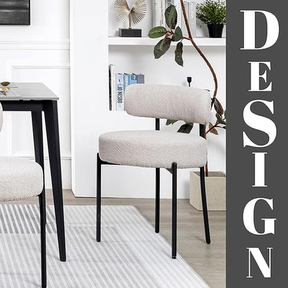 DYHOME Dining Chair One Chair for Kitchen Dining Room,Upholstered Modern Boucle Dining Chair with Black Metal Legs Curved Backrest,Grey