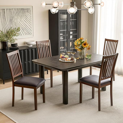 Giantex Wooden Dining Chairs Set of 2, Upholstered Kitchen Chairs w/Slat Back, Wear-Resistant PVC Leather, Rubber Wood Legs, Farmhouse Dining Side Chairs for Dining Room, Living Room, Espresso