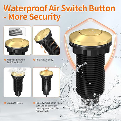 Joinfworld Garbage Disposal Air Switch Kit Waterproof Garbage Disposal Button Kit with Long Garbage Disposal Switch Brushed Brass/Brushed Champagne - UL Listed