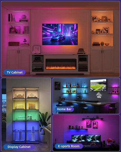 EZVALO 80 RGB Color Changing Under Cabinet Lighting Wireless, 1800mAh Rechargeable Shelf Lights, Magnetic, Timer & Dimmable Bar Light with Remote for Kitchen, Display Case, Cabinet, 6Pack