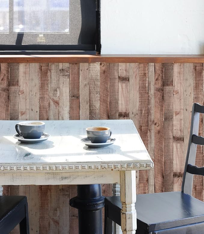 Yun-aeon Natural Wood-Cinnamon Wood Contact Paper Peel and Stick Wallpaper 17.3"x 236"Self Adhesive Removable Vintage Faux Wood Wall Paper Plank Shelf Home Decoration Kitchen Counter Cover Use