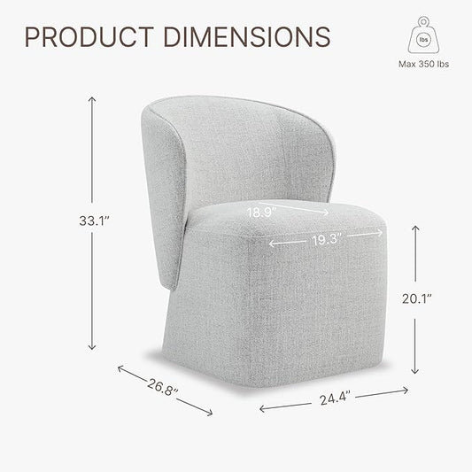 KISLOT Upholstered Dining Chairs with Wheels, No Assembly Stain Resistant Fabric Modern Barrel Armchair with Casters, Dining Room Chairs for Kitchen Living Room Bedroom, Light Grey, Set of 2